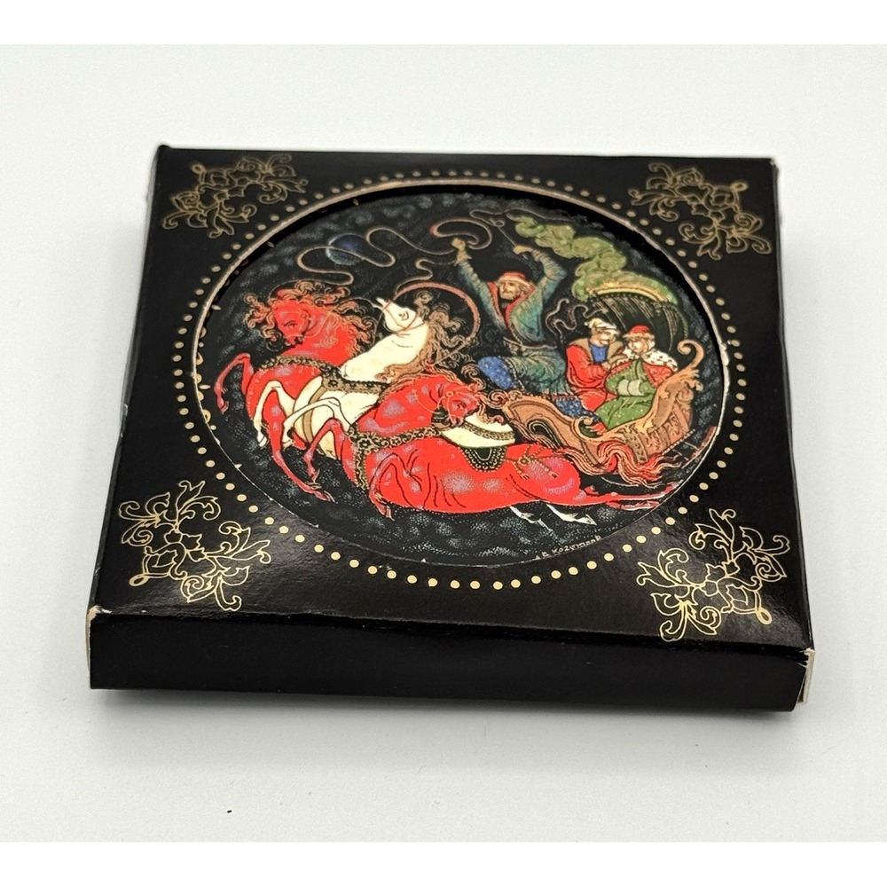 1990 Palekh USSR Porcelain Hanging Ornament Magic Troika Kochupalov Box Vintage